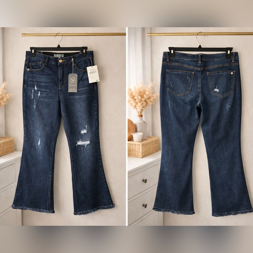 Wit & Wisdom Dark Blue Distressed Flare Jeans - Picture 2 of 4